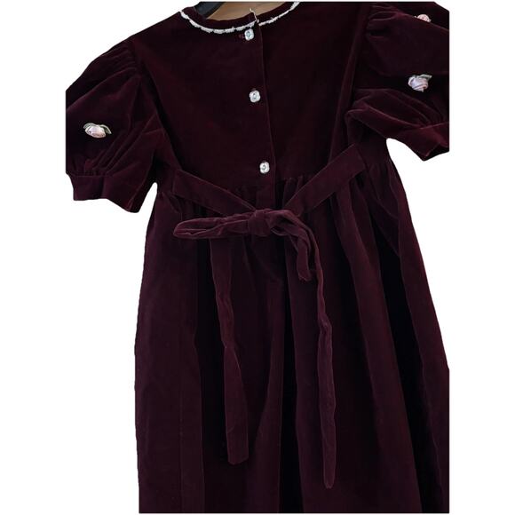 Osh Kosh Vintage Girls Velvet Dress Size 6 Pink Rose Accents Lace Hem 1980s 90’s - Picture 7 of 11